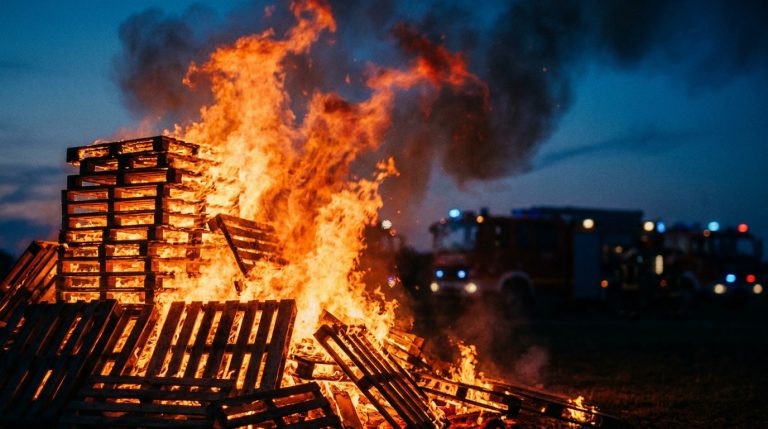 Incendie de palettes de bois à Milhaud en Occitanie